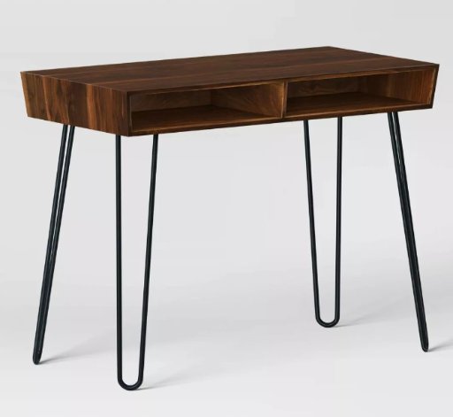 Hairpin Writing Desk with Storage Brown