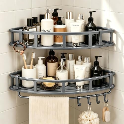 Shower Caddy Hanging 2 Pack, Rustproof Adhesive Corner Shower Shelves Deal