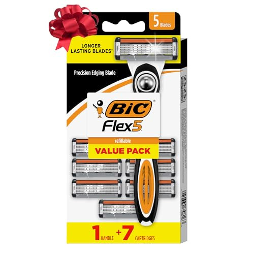 BIC Flex 5 Refillable Men's 5 Blade Razors (1 Handle and 7 Cartridges) 2-Pack