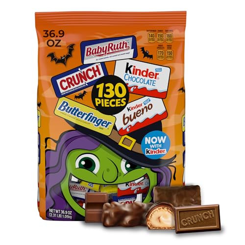 Butterfinger, CRUNCH, Baby Ruth, 100 Grand, Kinder Bueno, Kinder Chocolate Halloween Candy (130 Minis)