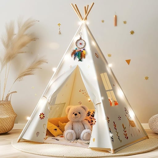 Teepee Tent for Kids with Light & Mat and Dream Catcher