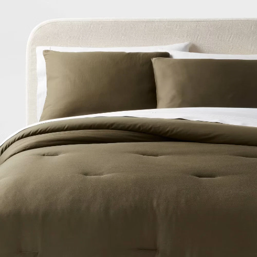 Threshold 3-Piece King Washed Cotton Sateen Comforter and Sham Set (Olive Green) Deal