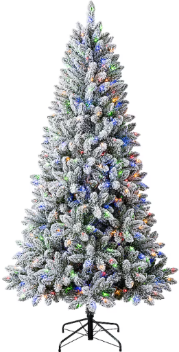 Holiday Living 7.5-ft Flocked Greensboro Spruce Pre-lit Artificial Christmas Tree