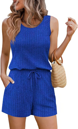 Ekouaer Casual Sleeveless Scoop Neck Tank Top Romper with Pockets Deal