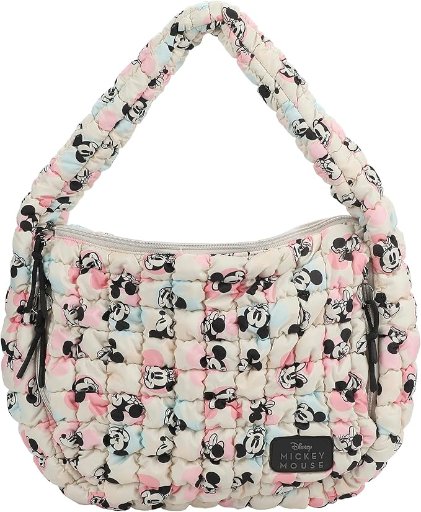 Bioworld Mickey Mouse Classic Mickey Face All-Over Print White 17" Quilted Ruched Tote