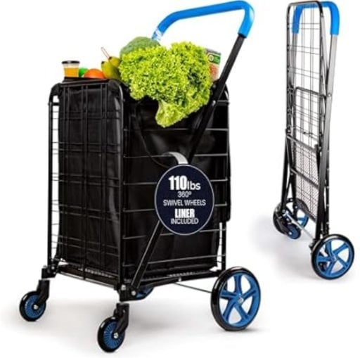 SereneLife Large Folding Utility Shopping Cart 110 lb Capacity