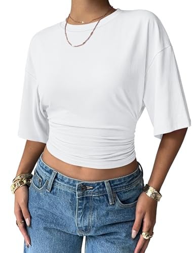 SAMPEEL Basic Crop Tops Batwing Sleeve Shirts Deal