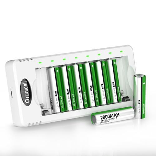 8-Count 2800mAh Rechargeable Ni-MH AA Batteries with Charger