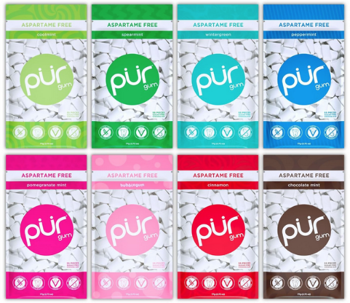PUR Gum Aspartame Free Chewing Gum Variety Pack 55 Pieces (Pack of 8)
