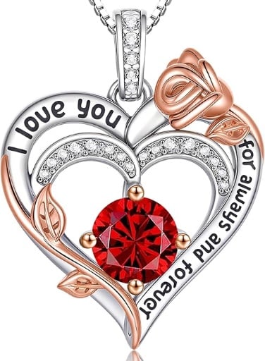 Birthstone Heart Necklaces Sterling Silver - Many Options 
