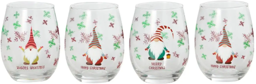 Home Essentials Christmas Happy Gnomes Stemless Wine Glasses Deal