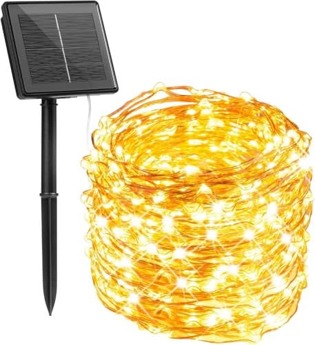 33Ft 100 LED Solar Powered String Lights with 8 Modes Warm White 1-Pack