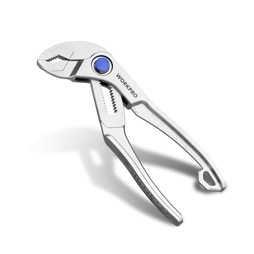 WORKPRO Mini Water Pump Pliers, 4-Inch Groove Joint Pliers w/15-Position Push-Lock