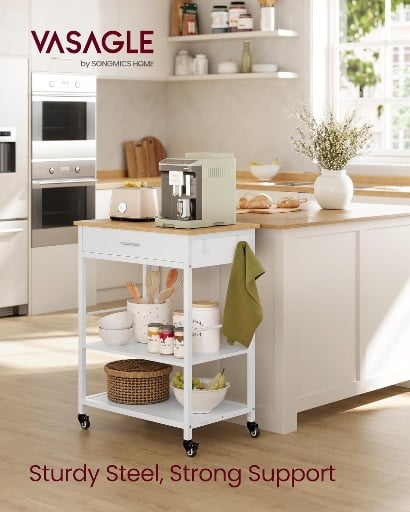 VASAGLE Kitchen Rolling Island 17.7 x 23.6 x 35.4 Inches
