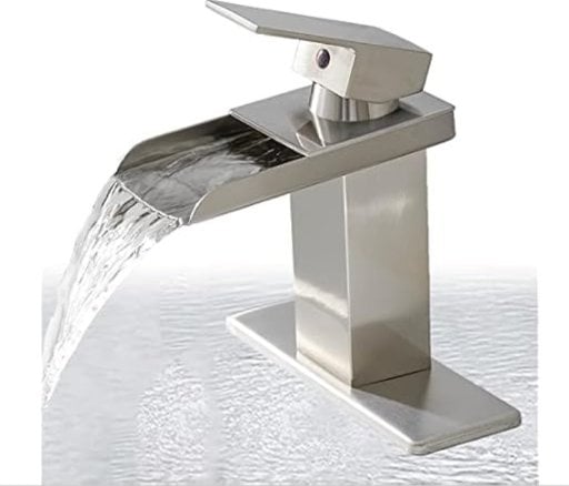 BATHLAVISH Waterfall Bathroom Faucet, Brushed Nickel Single Handle Deal