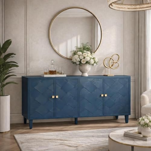 Merax Wood Sideboard Buffet Cabinet w/ Doors & Shelves (Navy Blue) 59.8" Deal