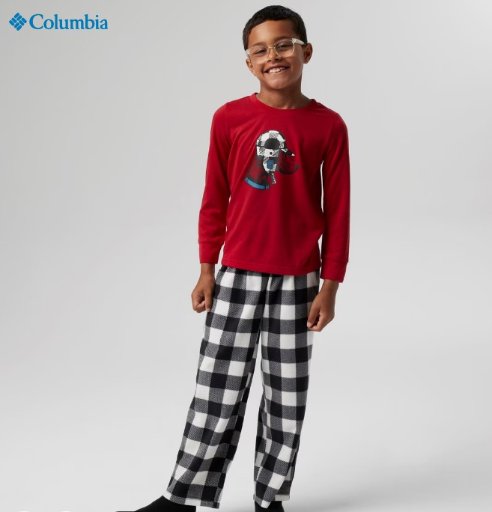 2-Piece Columbia Kids' Long Sleeve Top & Pants Fleece Pajamas Set (Mountain Red)