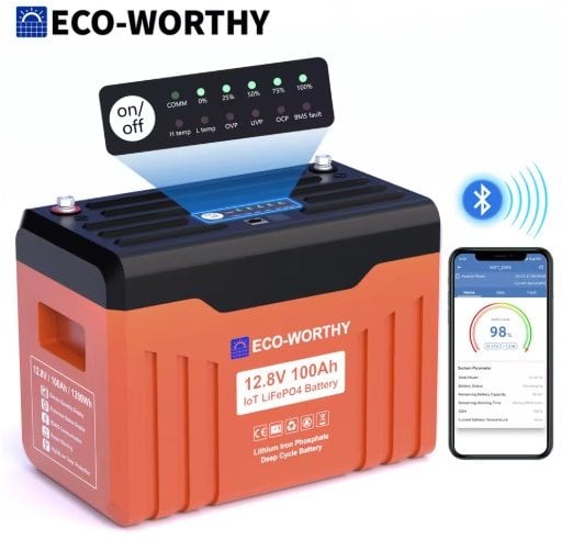 ECO-WORTHY 12V 100Ah LiFePO4 Lithium Battery 1280Wh with Bluetooth Deal