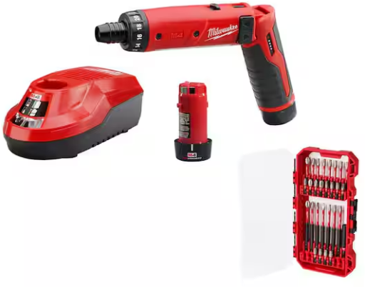 Milwaukee M4 4-Volt Lithium-Ion Cordless 1/4 in. Hex Screwdriver 2-Battery Kit SHOCKWAVE IMPACT SET 28 Piece