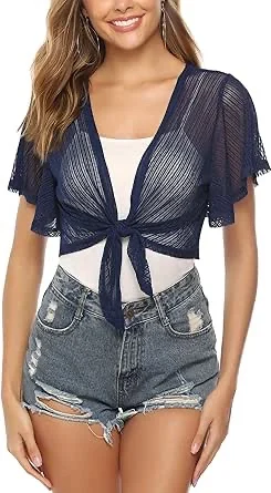 iClosam Tie Front Chiffon Shrug Short Sleeve - Many Colors  Deal
