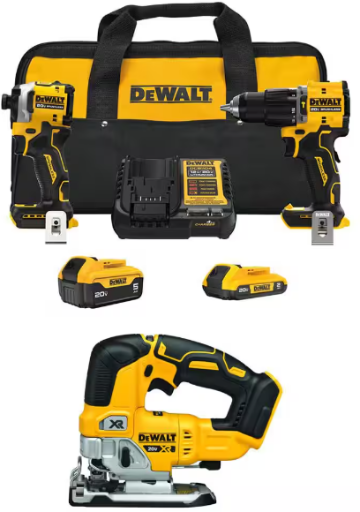 DEWALT ATOMIC 20V 2-Tool Combo Kit with Brushless Jigsaw and 5Ah & 2Ah Batteries