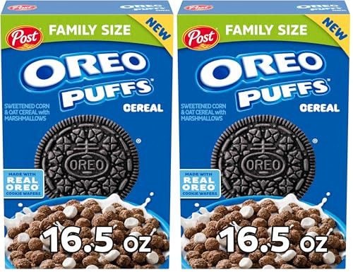 Post OREO PUFFS Cereal, Chocolate Breakfast Cereal, 16.5 oz box (Pack of 2)