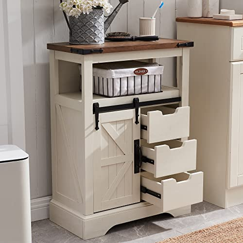 OKD Bathroom Floor Cabinet with Sliding Barn Door