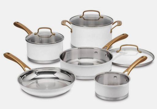 8-Piece Cuisinart Stainless Steel Cookware Set (White/Brushed Gold)