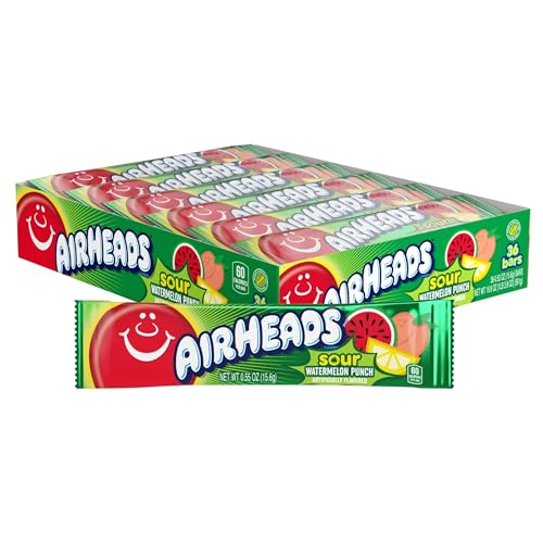 Airheads Sour Full-Size Candy Bars, Sour Watermelon, 36 Count Deal