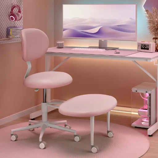 Pinmoco Ergonomic Cross Legged Swivel Chair Macaron Pink