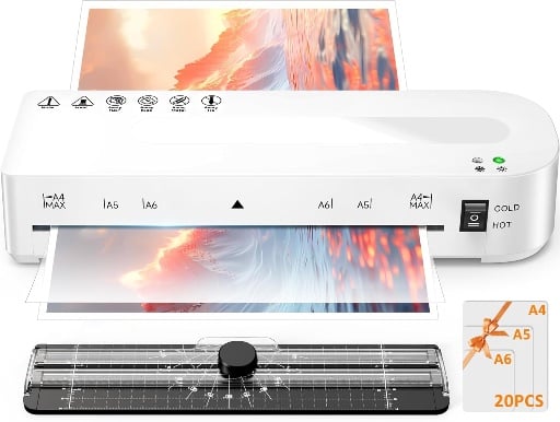 Laminator Machine with 20 Laminating Sheets, A4 Hot & Cold with Trimmer Deal