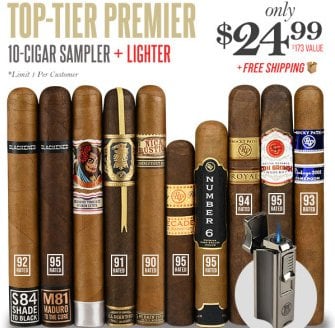 Top-Tier Premier Vol. 2 10-Cigar Sampler + Lighter