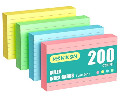 MSKKSM 200-Count 3"x5" Color Ruled Index Note Cards