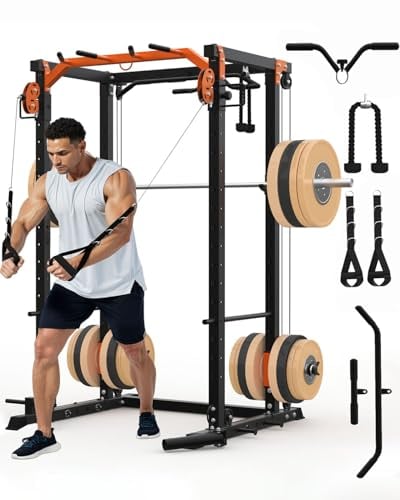 Garvee 2000-Lb Power Cage Rack w/ Pulley System