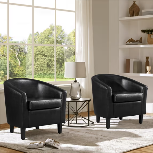 Renwick Faux Leather Barrel Accent Chair Set of 2 Deal