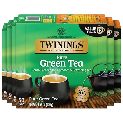 Twinings Pure Green Tea Individually Wrapped Bags, 50 Count (Pack of 6)