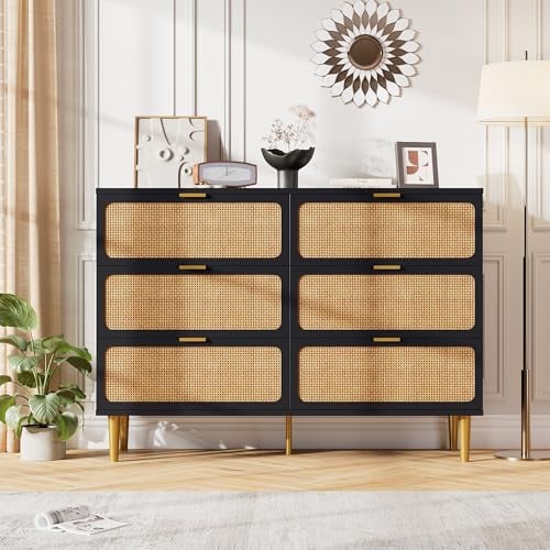 GarveeHome 6-Drawer Rattan Dresser with Metal Legs (Black) Deal