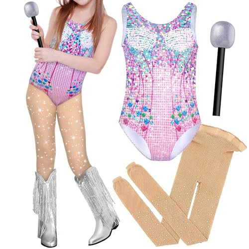 Girls Bodysuit Outfit with Toy Microphone & Stockings