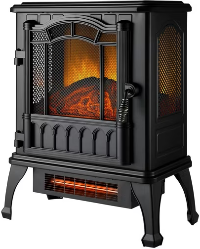 Mainstays 3D Electric Stove Heater in black with realistic flame effect available at Walmart