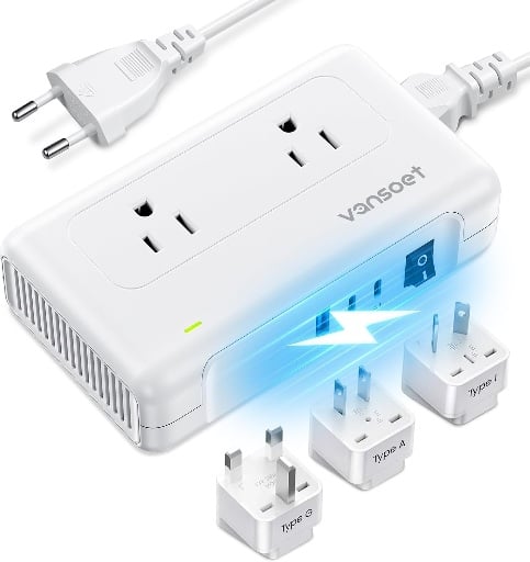 220V to 110V Voltage Converter with 1 USB A & 2 USB C Ports