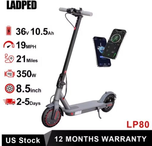 LADPED LP80 350W Electric Scooter 19MPH 21 Miles Range 8.5" Tire Deal