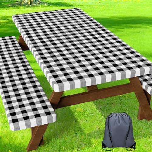 HappyTrends Fitted Picnic Table Cover with Bench Covers - 6FT