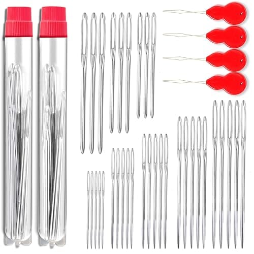 Orrdice 34-Piece 304 Stainless Steel Large Eye Blunt and Sharp Needles Set (8 Sizes)