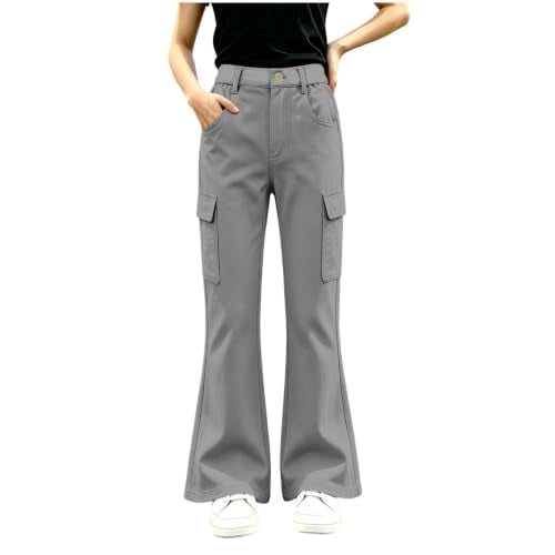 Girls Flared Cargo Pants School Uniform Bell Bottoms Deal