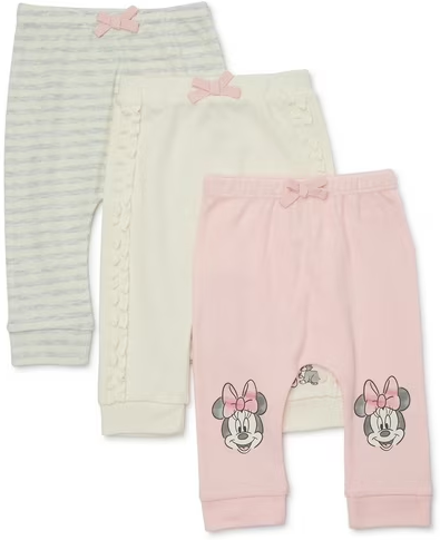 Disney Baby Wishes + Dreams Minnie Mouse Infant Baby Jogger Pants, 3-Pack Newborn