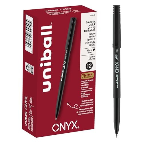 uniball Onyx Rollerball Pens, Micro Point (0.5mm), Black 12 Pack Deal