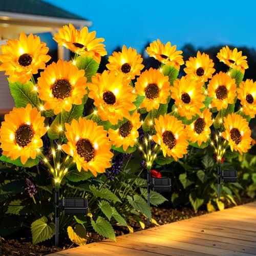 Solar Sunflower Garden Stake Lights 3-Pack w/ 18 Flower Heads & 54 LEDs Deal