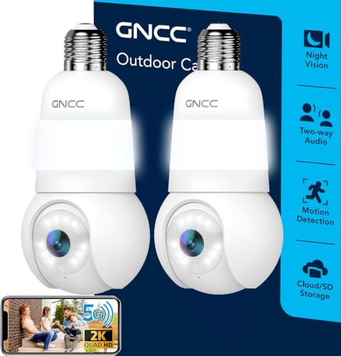 GNCC 2K Light Bulb Security Camera 2-Pack