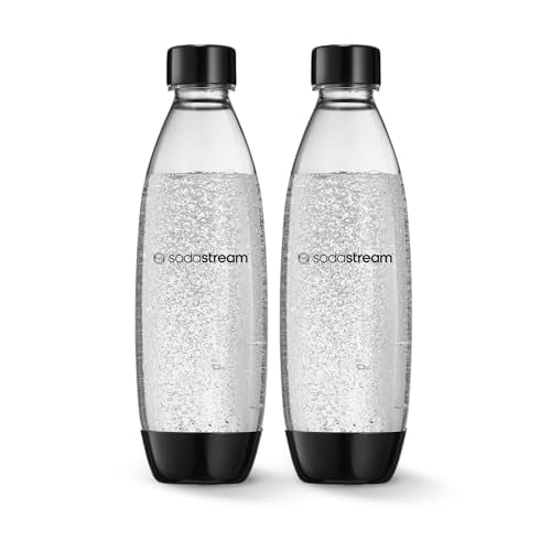 Sodastream 1L Twin Pack Carbonated Water Bottle, Dishwasher Safe Slim, 2 Black Reusable Plastic Bottles Deal