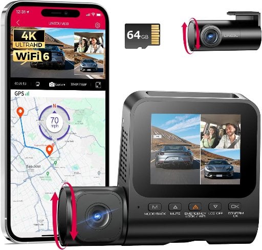 LINGDU 3 Channel 4K WiFi 6 Dash Cam (4K, 1080p, 1080p) Deal